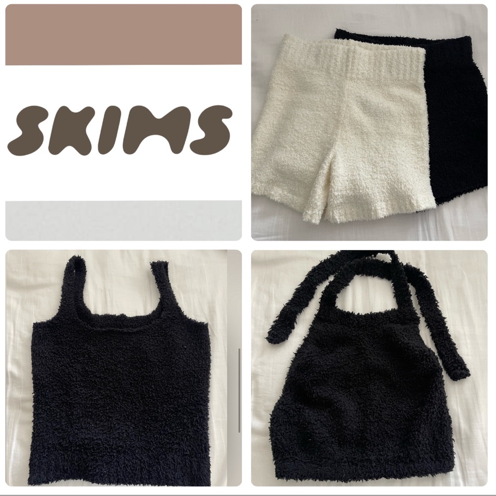 Lot of 4 SKIMS:  (2) S/M Cozy Knit Shorts + (1) Halter and (1) Tank